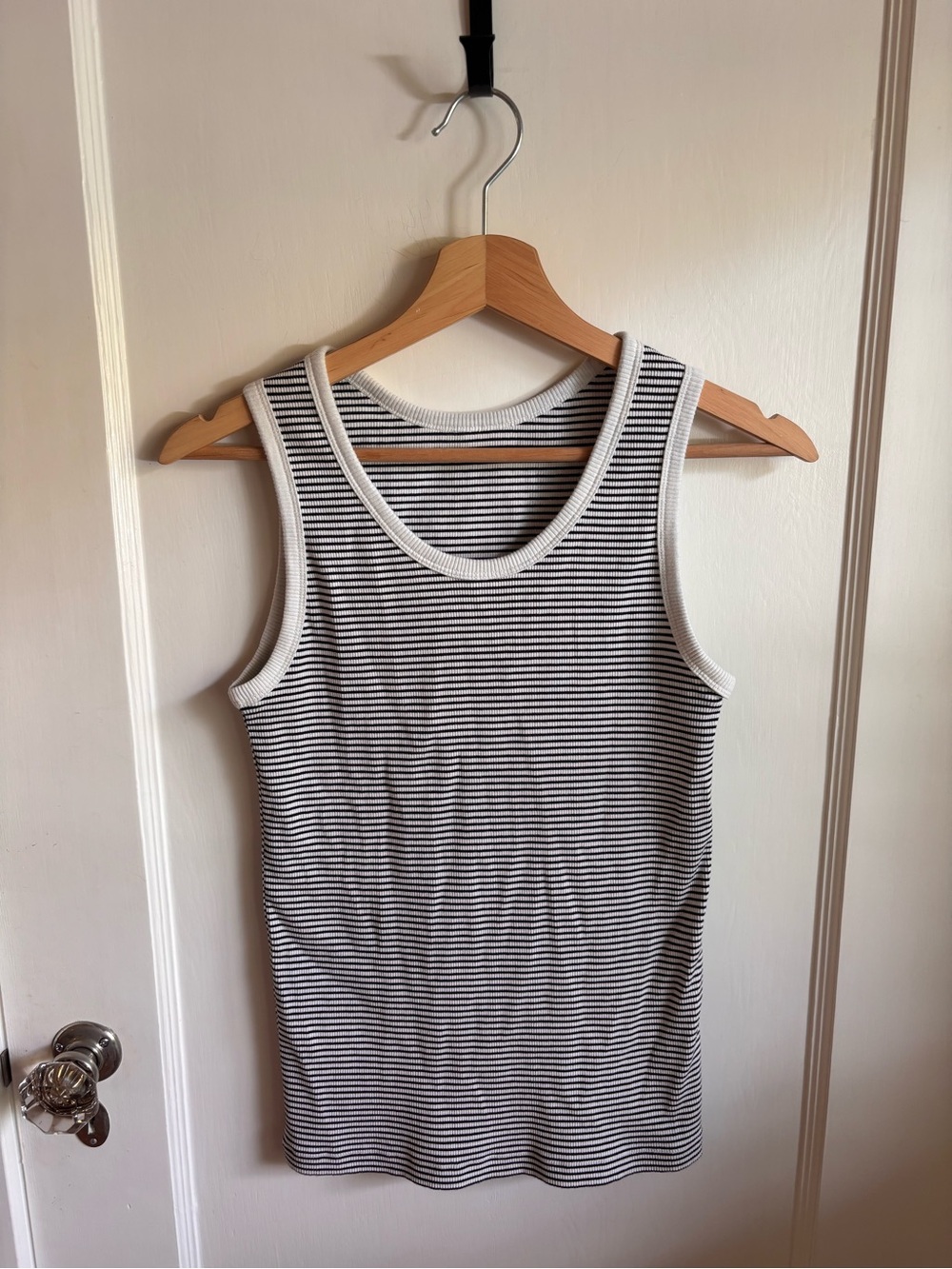 Muji Black & White Striped Ribbed Tank